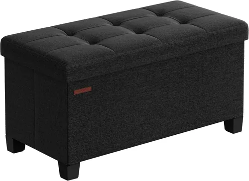 Vista 14 de SONGMICS Banco otomano de almacenamiento, reposapiés plegable con patas, 15 x 43 x 15.7 pulgadas, banco de extremo de cama, baúl de almacenamiento