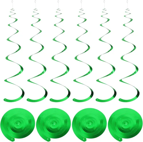 Vista 16 de MECCANIXITY 18 remolinos colgantes de fiesta negros de una sola tira para colgar decoraciones de 27.6 pulgadas, serpentinas colgantes de plástico