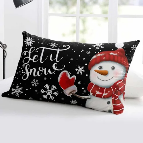 Vista 5 de Fundas de almohada de muñeco de nieve de Navidad, funda de almohada larga de lino, diseño de copos de nieve de invierno clásico, negro, protector