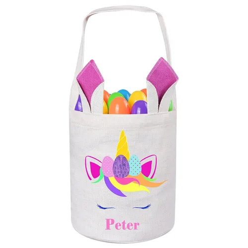 Vista 18 de Jocidea Personalized Easter Basket, Easter Bunny Basket for Kids - Blue Unicorn with Easter Egg 019B-Blue