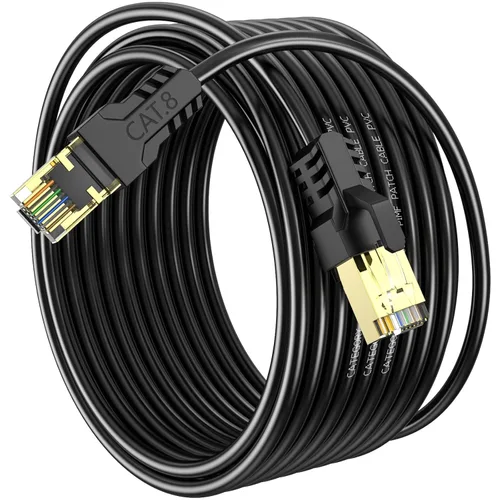 Vista 15 de Cable Ethernet Cat 8 de 3 pies, 6 pies, 10 pies, 20 pies, 40 pies, 50 pies, 100 pies, 150 pies, 40 pies, 40 Gbps, 2000 Mhz, 26 AWG, conector RJ45