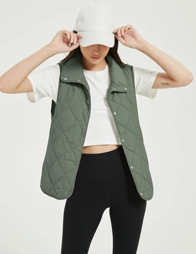 Vista 7 de Flygo Chaleco acolchado para mujer, con cuello alto, ligero, con botones, acolchado, con bolsillos