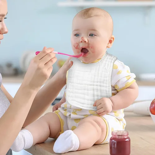 Vista 5 de Baberos de muselina para bebé, 8 unidades, algodón suave, ajustable, babero absorbente y transpirable, baberos de alimentación para dentición babeo