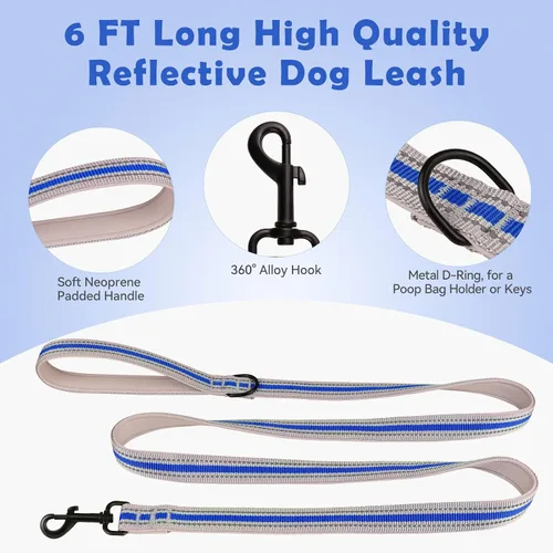Vista 4 de Collar Martingala para perros, juego de collar y correa Martingala reflectante acolchado de neopreno suave con hebilla de seguridad, collar Azul