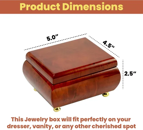 Vista 7 de MusicBoxAttic Joyero de madera con música, sencillez, estilo y sofisticación melódica en caoba maciza, organizador de joyas vintage con reproducción