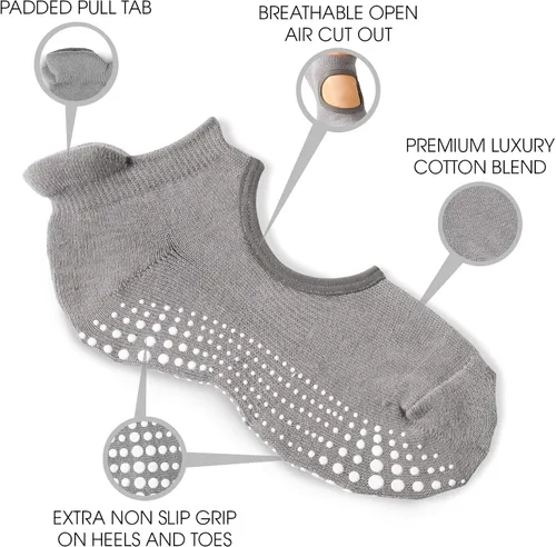 Vista 2 de LA ACTIVE Grip Socks - 3 Pairs - Yoga Pilates Barre Ballet Non Slip Crew Hospital
