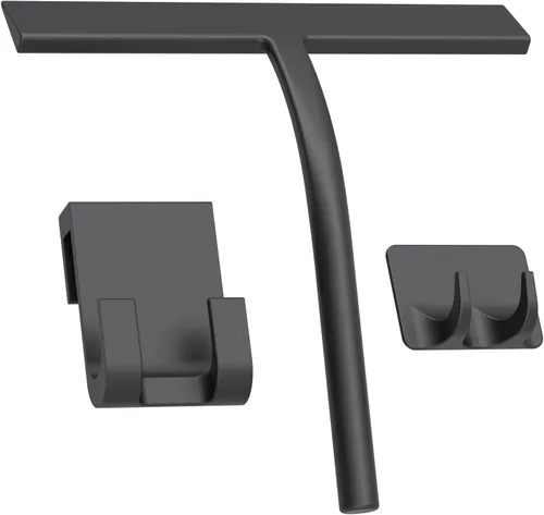 Vista 9 de Escobilla de ducha de silicona, color negro, 9 pulgadas Todo-propósito, para la puerta de cristal de la ducha, con el gancho, herramienta