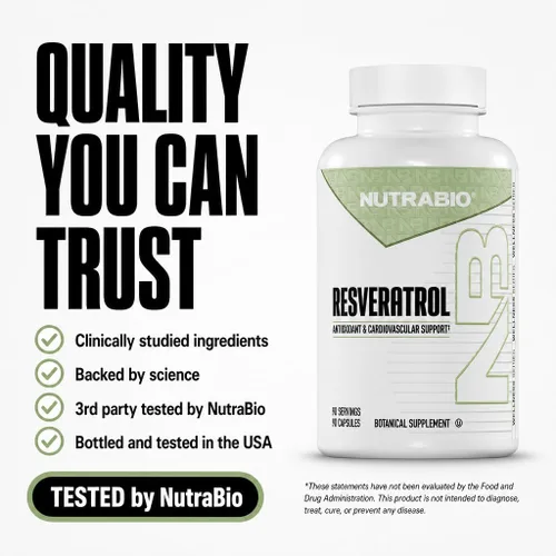 Vista 6 de NutraBio - Suplemento de resveratrol 98% puro, 500 mg, 90 cápsulas Estandarizado a 490 mg de resveratrol trans, apoyo para la salud cardíaca