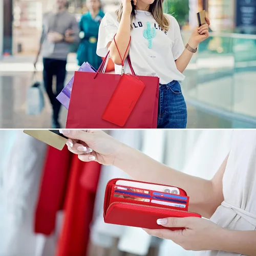 Vista 6 de YOUBDM Cartera de mano para mujer con soporte para tarjeta de crédito, cartera de cuero suave con correa para la muñeca