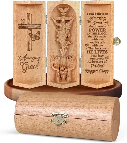 Vista 14 de Jesuspirit - Decoración cristiana, estatua de madera católica, decoración del hogar - Escultura cilíndrica de madera que se puede abrir de Jesús