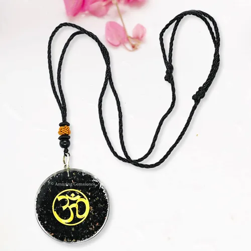 Vista 6 de Amazing Gemstone Shungite - Collar con colgante redondo de orgonita para protección, potente colgante de orgón para hombres, mujeres y niños (OM)