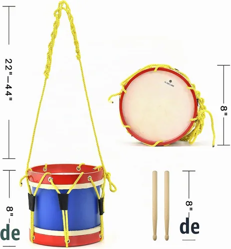 Vista 5 de Juego de batería para niños de 8 pulgadas con correa ajustable y 2 baquetas de madera, instrumento musical, elección de regalo 30808