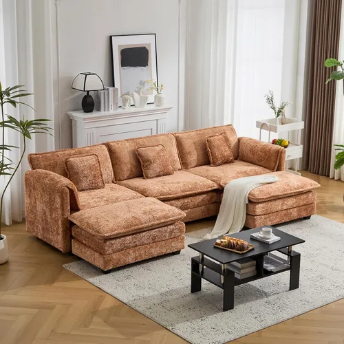 Vista 14 de Sofá modular de nube modular de 112 pulgadas con otomana móvil, sofás en forma de L para sala de estar, cómodo sofá de 3 plazas con funda extraíble