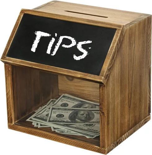 Vista 8 de MyGift Caja de madera de la donación del tarro de la punta con la etiqueta Marrón quemado rústico