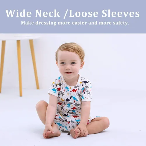Vista 4 de Zanie Kids Enterizos de manga corta para bebé niño, ropa linda de algodón de verano, paquete de 2