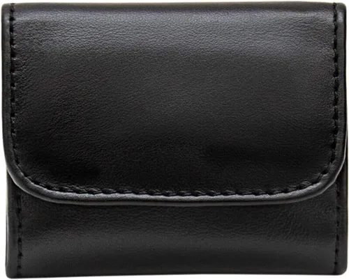 Vista 2 de Maruse Monedero delgado hecho a mano de cuero italiano para mujeres y hombres, bolsa pequeña negra con cierre magnético, bolso de cambio perfecto