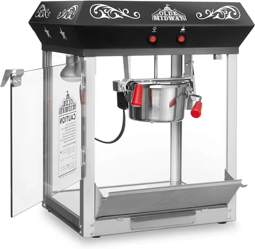 Vista 3 de Máquina de palomitas de maíz estilo bar Olde Midway, máquina de palomitas de maíz de 4 onzas, negra Negro