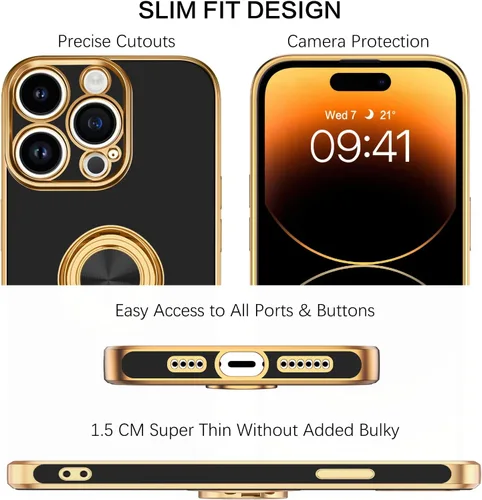 Vista 8 de BENTOBEN Funda para iPhone 14 Pro Max, delgada, ligera, soporte de anillo de 360°, soporte de soporte para automóvil, a prueba de golpes