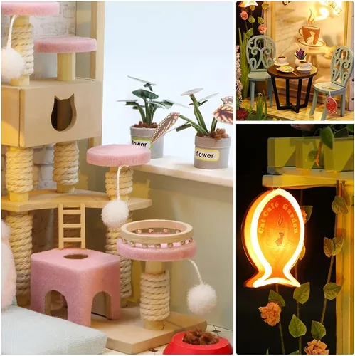 Vista 5 de CUTEBEE Casa de muñecas en miniatura con muebles, kit de casa de muñecas de madera para bricolaje, a prueba de polvo, idea creativa para habitación
