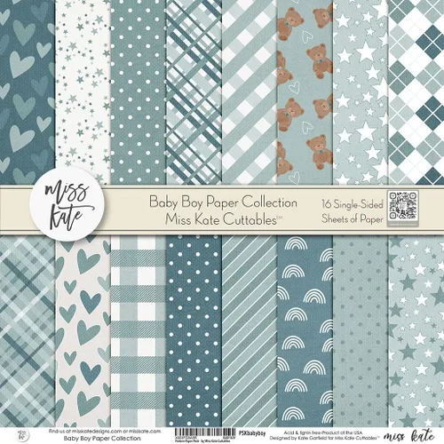 Vista 4 de Miss Kate Cuttables Paquete de papel de patrón – Bebé niño – Fiesta de revelación de género recién nacido álbum de recortes de papel especial