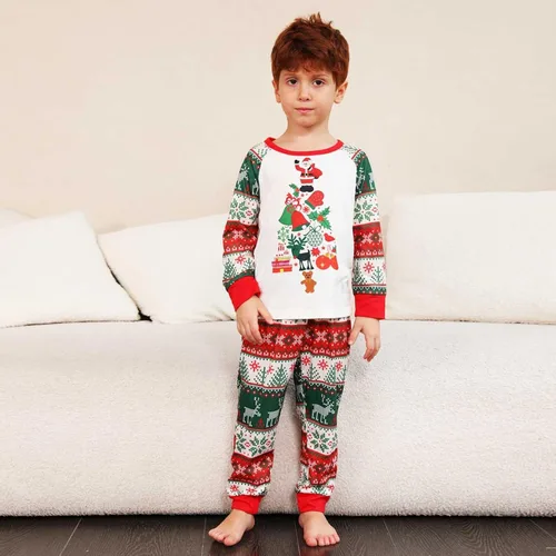 Vista 2 de CHUOAND Conjunto de pijama familiar de Navidad para parejas, ropa de dormir de Papá Noel para parejas