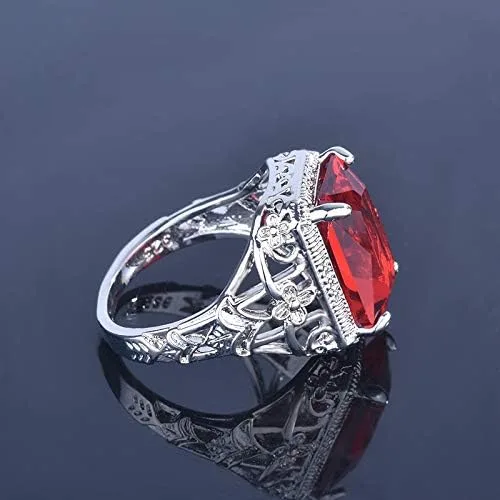 Vista 5 de Elegant Huge Tanzanite 925 Silver Ruby Ring Emerald-Cut AAA CZ Engagement Ring Red Oversized Rectangular 3A Zircon Engagement Ring for Women
