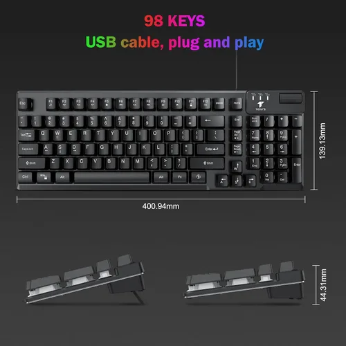 Vista 4 de TECURS Gaming Keyboard-Wired USB Keyboard with LED Backlit, Silent Spill-Resistant Membrane Keyboard,Anti-Ghosting Keys,Durable for