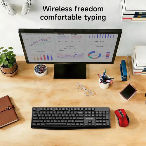 Vista 7 de memzuoix - Combo de teclado y mouse inalámbricos, juego de mouse ergonómico de tamaño completo 2.4G, receptor USB inalámbrico sin retrasos para PC