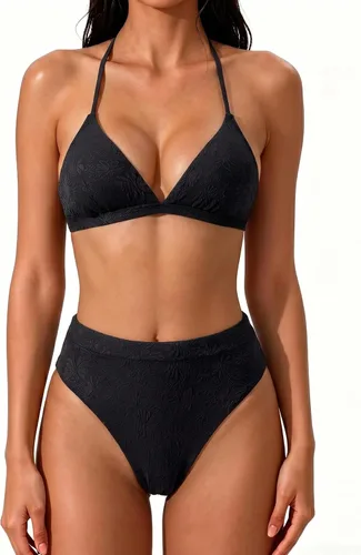 Vista 16 de SUUKSESS - Conjunto de bikini de dos piezas para mujer, con cintura alta y corte sexy, estilo triángulo 127 verde militar