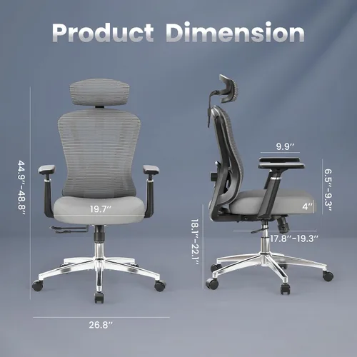 Vista 2 de Farini Silla de oficina con respaldo alto, silla de computadora con ruedas Gris negro