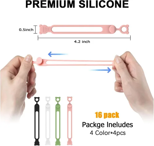 Vista 5 de IFNOW Organizador de cables de gel de sílice reutilizable, organizador de cables elásticos multiusos para agrupar y sujetar cables de cables, 16