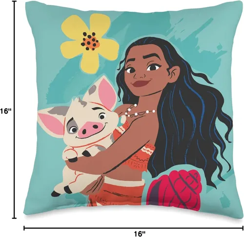 Vista 4 de Disney Princesa Moana and Pua - Almohada para manta (16.0 x 16.0 in), multicolor