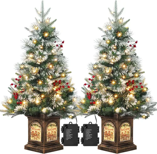 Vista 15 de Árbol de Navidad preiluminado de 3 pies con 78 luces LED preiluminadas de alta calidad, 8 modos, funciona con pilas, mini árbol de Navidad pequeño