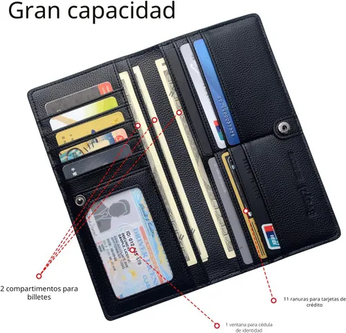 Vista 3 de Bveyzi Portamonedas de Cuero Ultra Delgadas y Finas con Bloqueo RFID para Tarjetas de Crédito, Billetera Plegable Bifold Tipo Clutch para Mujeres