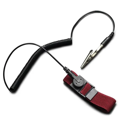 Vista 4 de Correa de muñeca antiestática con cable de conexión a tierra ESD Pulsera antiestática ajustable cuerda en espiral pulsera anti choque (1)