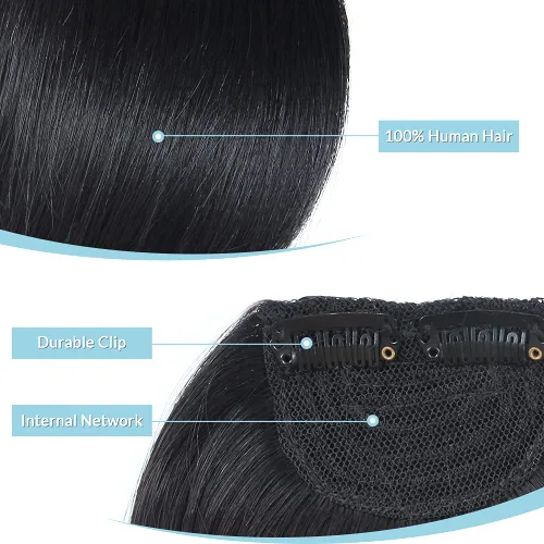 Vista 3 de Shinon Flequillo lateral grueso con clip, cabello humano real, flequillo, extensiones de flequillo barrido, extensiones de flequillo de aspecto