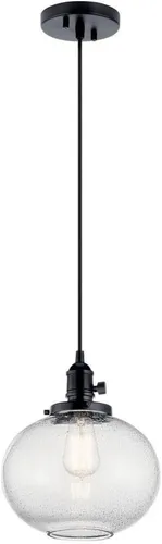 Vista 10 de Kichler Avery 9.75" 1 Luz Mini Colgante con Vidrio Semillado Transparente en Bronce Oldee®