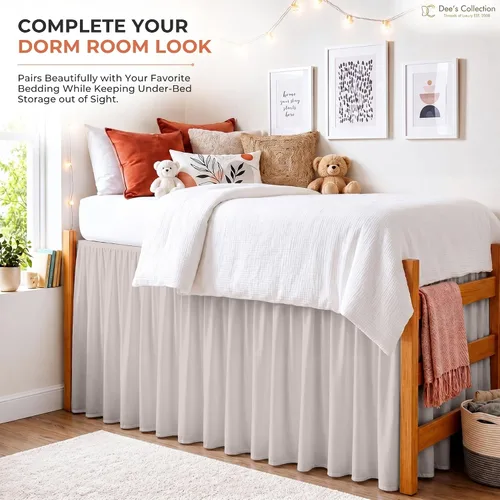 Vista 17 de Dorm Ruffle Twin XL 28" Drop Extra Long BedSkirt, Premium Brushed Microfiber Tailored Drop, Put On Elastic Long Dust Ruffle, Split Corner, Bedroom