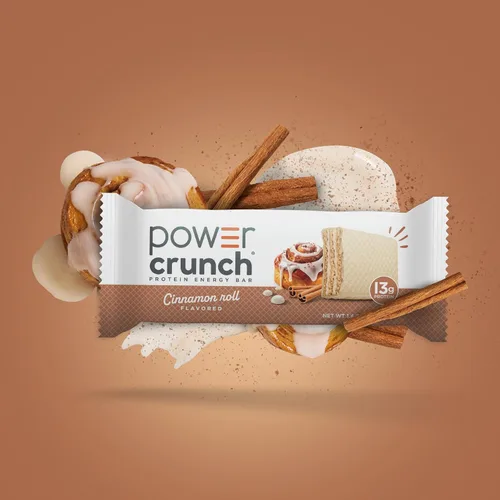 Vista 4 de Barritas de gofre de proteína Power Crunch, snacks altos en proteínas con delicioso sabor, rollo de canela, 1.4 onzas (12 unidades)