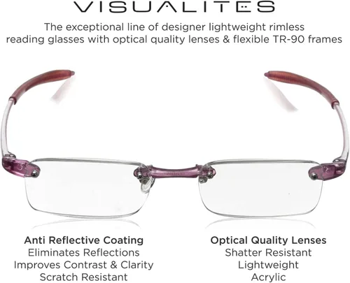 Vista 2 de Visualites Gafas de lectura ligeras sin montura para hombres y mujeres - Modelo - VIS 1 Rosa