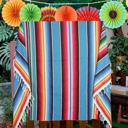 Vista 7 de AerWo Mantel mexicano de 60 x 85 pulgadas, manta de serape mexicano con borlas para decoración de fiesta de cinco de mayo, mantel rectangular tejido