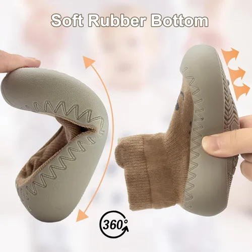 Vista 2 de 2 pares de zapatos antideslizantes estilo caroon para bebés, zapatos para niños y niñas, zapatos para caminar, zapatos de goma suave con pantuflas
