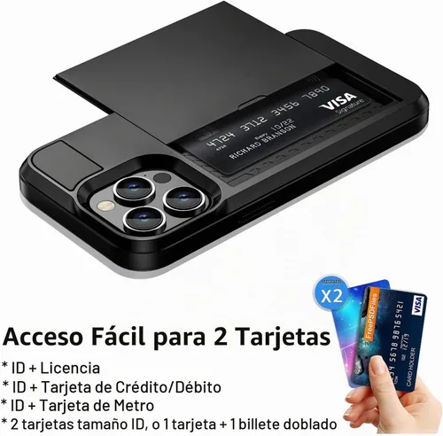 Vista 4 de Vofolen Funda para iPhone 15 Pro con tarjetero negro