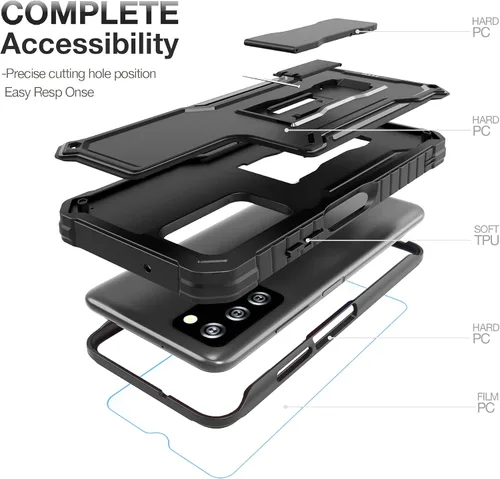 Vista 4 de FITO Funda para Samsung Galaxy A03S 5G, doble capa a prueba de golpes resistente con protector de pantalla de vidrio para teléfono Samsung A03S 5G