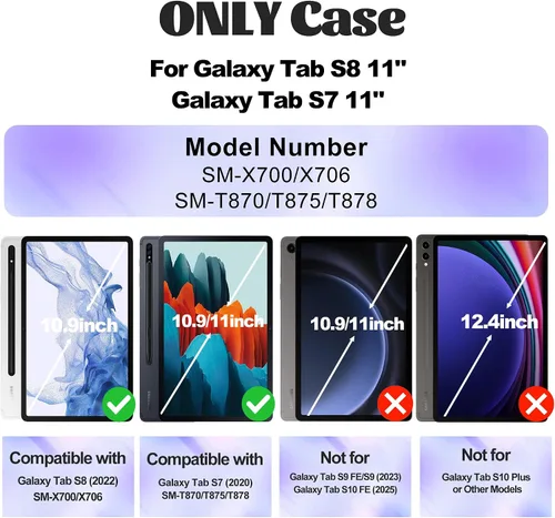 Vista 3 de Funda para Samsung Galaxy Tab S8/S7 de 11 pulgadas 5G Funda para Tableta 2022/2020, [con Protector de Pantalla de Vidrio Templado], Soporte