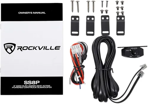 Vista 7 de Rockville SS8P Paquete: Subwoofer de 8 pulgadas, 400 W, delgado, bajo el asiento, para coche/camión, alimentado activamente, Kit de instalación
