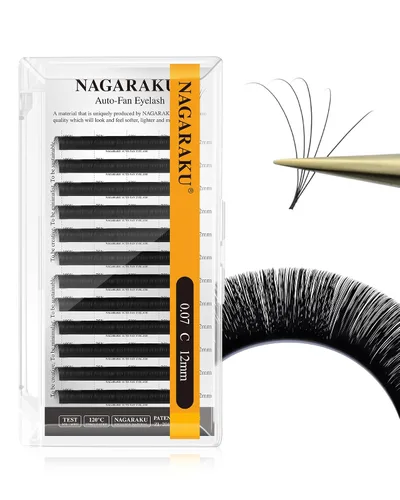 Vista 11 de NAGARAKU Easy Fan - Extensiones de pestañas prefabricadas en abanico de 3 capas, pestañas autoflorecientes de mega volumen, pestañas automáticas