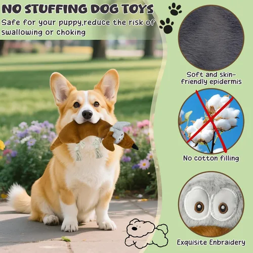 Vista 2 de Juguetes chirriantes para perros sin relleno, paquete de 3 juguetes de cuerda para dentición, juguetes de peluche arrugados para mantenerlos