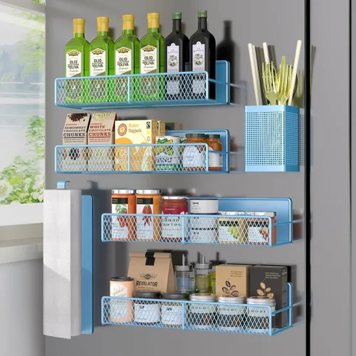 Vista 44 de Estante magnético para especias para refrigerador, paquete de 7 estantes magnéticos fuertes 100% de metal, organizador de especias con soporte