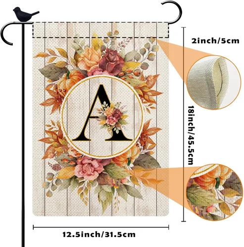 Vista 6 de Bandera de jardín pequeña con monograma con letra A, bandera de arpillera para familia, apellido, inicial, 12.5 x 18 pulgadas, bandera floral